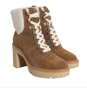 Oasis Society Camel Madilyn Vegan Suede Lace Up Combat Chunky Boots NEW
